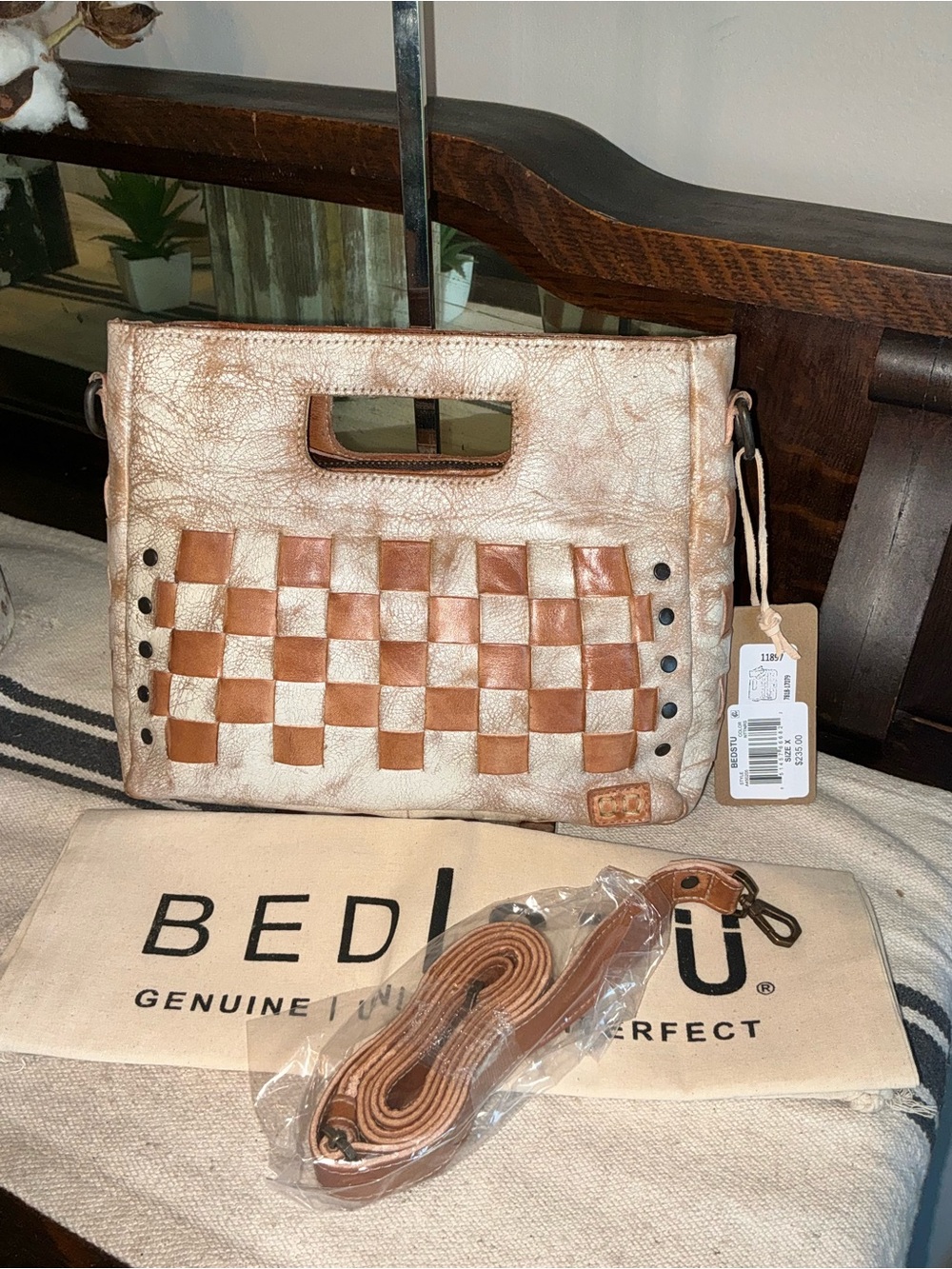 NWT Bed Stu Leather Keiki Crossbody Bag Handbag Nectar Lux Tan Rustic MSRP $235